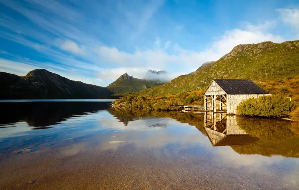 Mountains, lake, reflection, calm, Australia, Tasmania, elling, Dove Lake