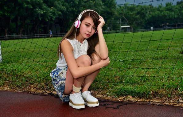 Girl, headphones, Asian