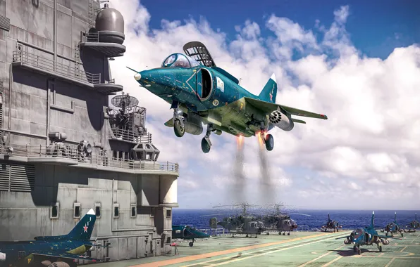 USSR, Yakovlev, The Yak-38, Carrier-based fighter, Aircraft vertical takeoff and landing, VTOL