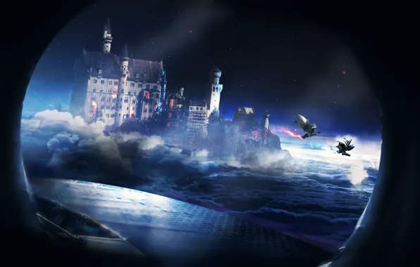 Picture the sky, clouds, castle, the window