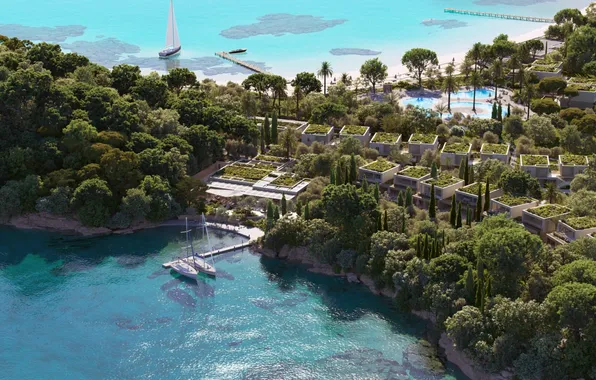 Sea, coast, Villa, island, yachts, Greece, resort, beaches