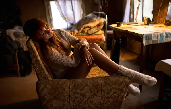 Room, chair, morning, the red-haired girl