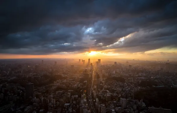 Picture sunset, the city, Tokyo