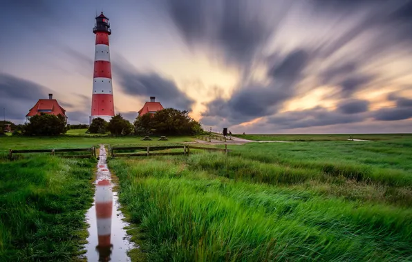The sky, grass, clouds, lighthouse