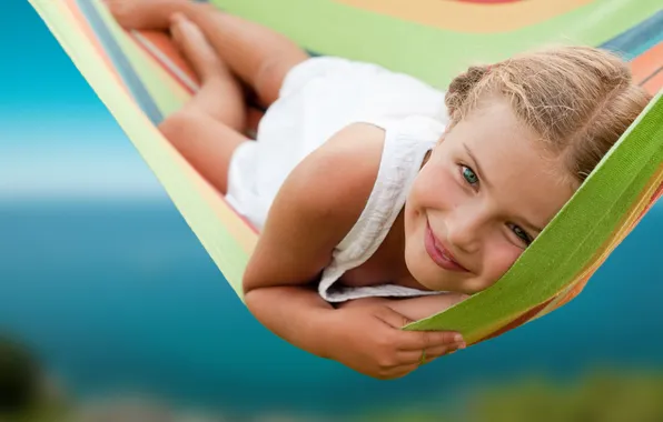 Picture look, smile, blonde, hammock, girl, child