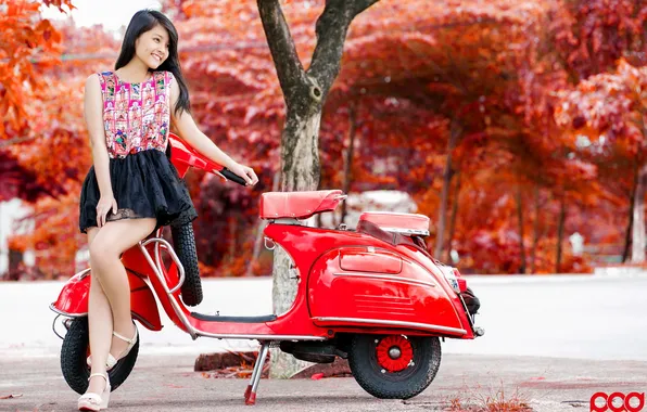 Girl, Asian, a scooter