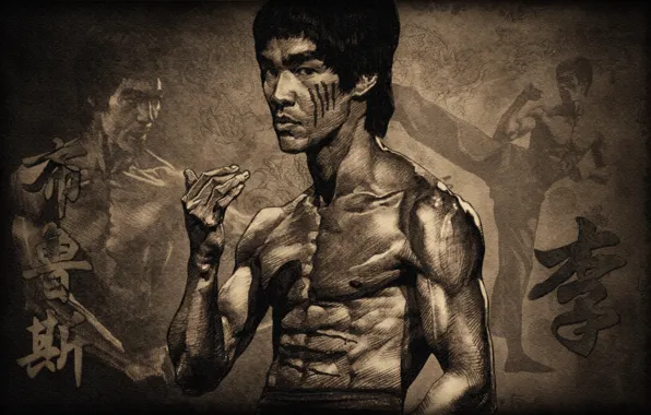 Picture actor, male, torso, stand, muscles, Bruce Lee, brucee lee
