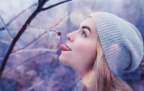 Picture ice, winter, language, girl, branch