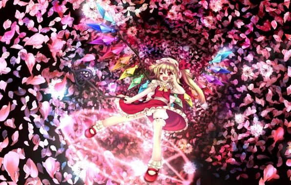 Picture spell, madness, cherry blossoms, vampire, the magic circle, Touhou Project, black magic, Flandre Scarlet