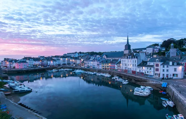 Sea, the sky, clouds, sunset, lights, coast, France, home