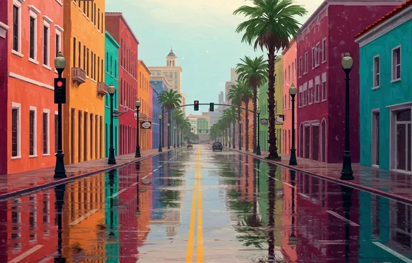 The sky, reflection, city, the city, rain, Wallpaper, street, figure