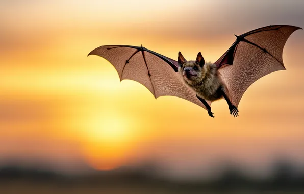 The sky, the sun, flight, sunset, bat, flying Fox, Pteropus, wingspan