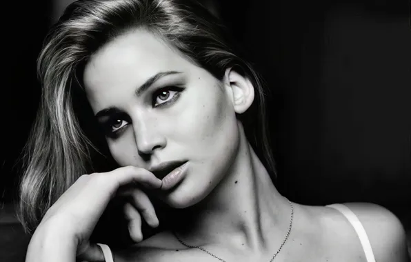 Pose, model, portrait, actress, black and white, beauty, photoshoot, Jennifer Lawrence