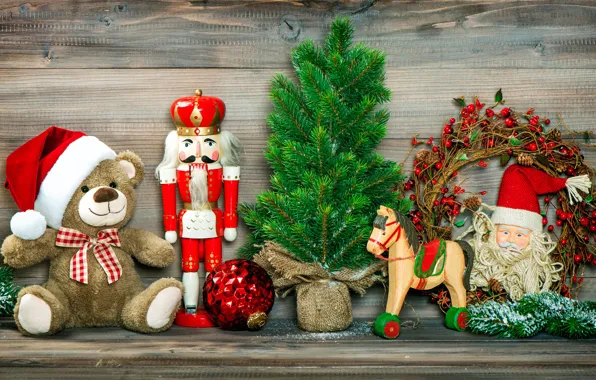 Branches, red, holiday, toys, ball, Christmas, bear, New year