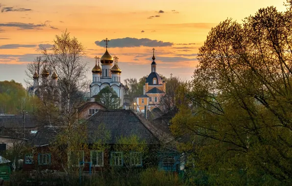 Landscape, sunset, the city, home, temple, Pereslavl-Zalesskiy