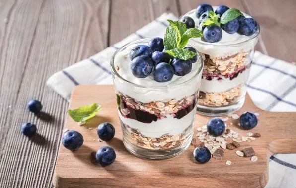 Berries, table, Board, chocolate, towel, Breakfast, blueberries, pair