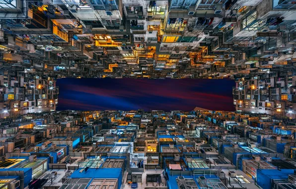 The sky, night, building, Hong Kong, China, skyscrapers