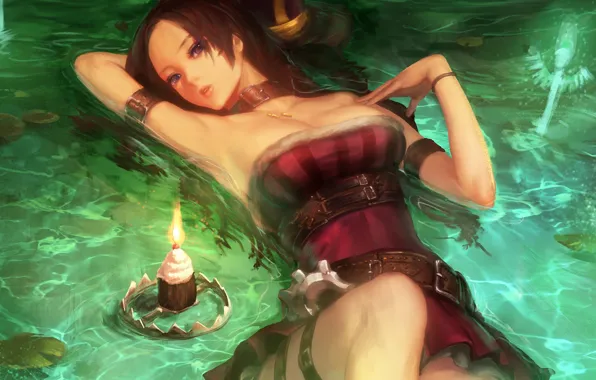 Picture water, girl, candle, lies, League of Legends, Caitlyn, LoL