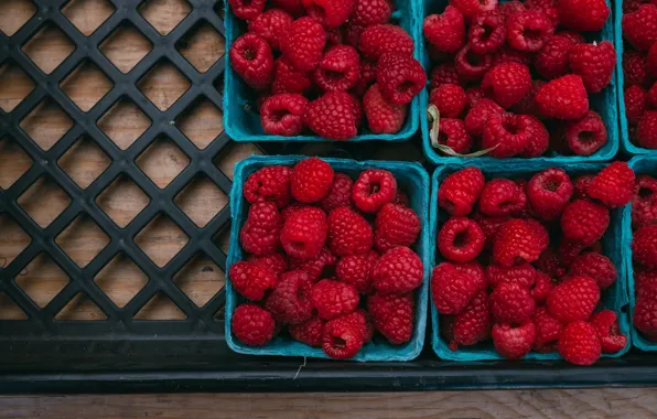 Picture berries, raspberry, food, harvest, container, box, a lot, delicious