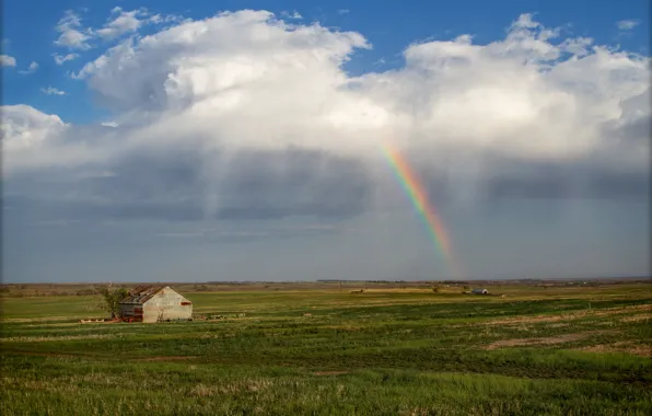 House, rainbow, cloud