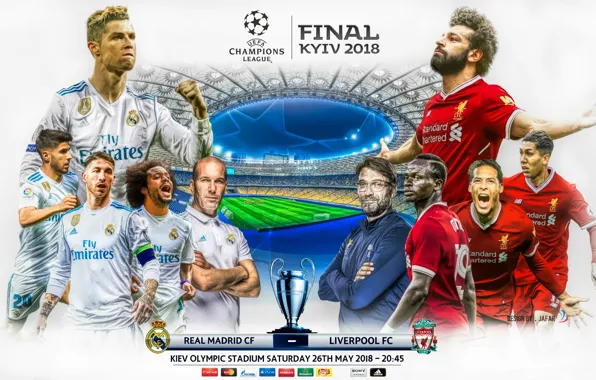 Football, poster, 2018, Kiev, Liverpool, Champions League, Real Madrid, The final