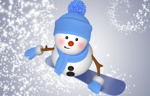 Winter, snow, snowboard, snowman, christmas, new year, cute, snowman