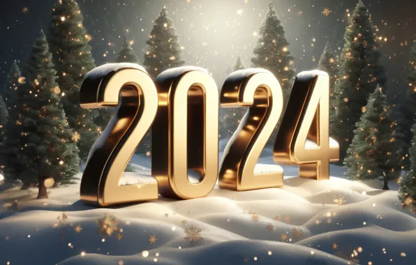 Figures, New year, golden, winter, snow, decoration, numbers, New year