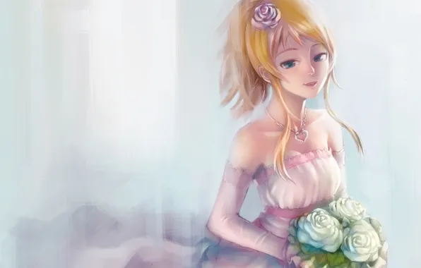 Girl, roses, bouquet, dress, art, the bride, ore no imouto ga konnani kawaii wake ga …