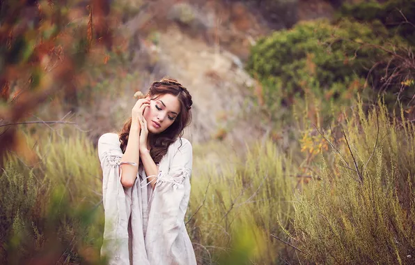 Girl, nature, pose