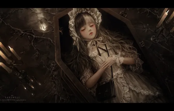 Candles, girl, the coffin, by Shal. E