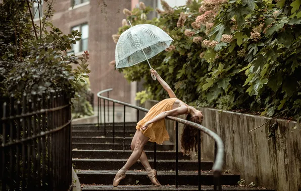 Picture girl, rain, umbrella, dress, legs, Cristiana