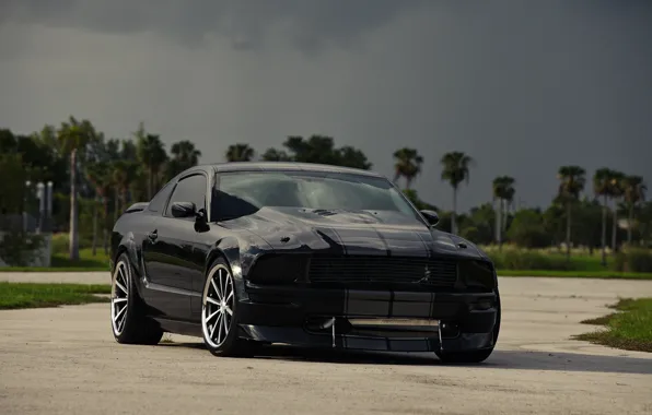 Picture the sky, clouds, black, mustang, Mustang, ford, drives, black