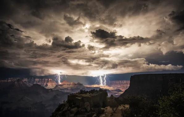 Night, mountain, lighting, gori, yet, molnia, prostori