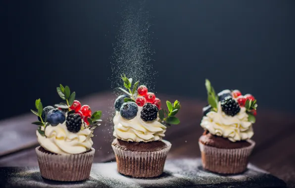 Berries, decoration, cake, cupcakes, muffins, Vershinin