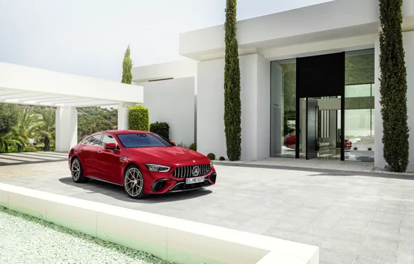 Auto, red, lights, Mercedes-Benz, mansion, AMG