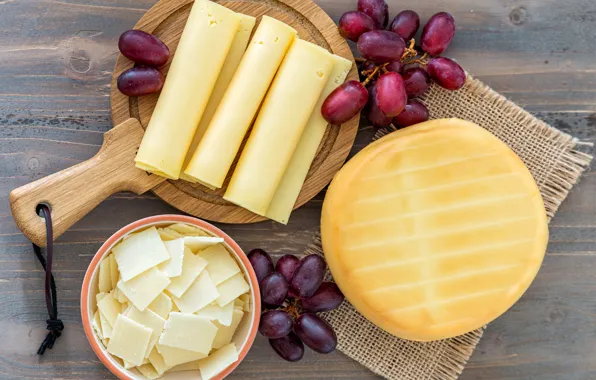 Photo, food, cheese, grapes, still life