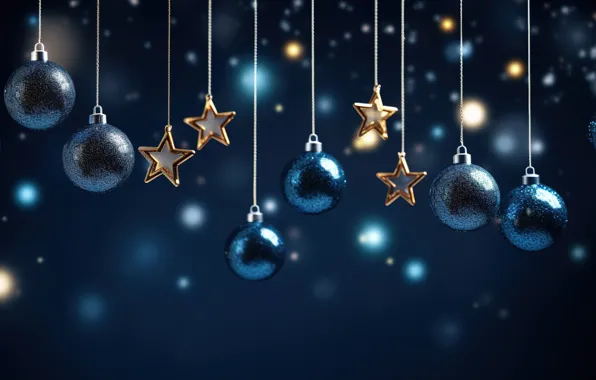 Stars, decoration, background, balls, New Year, Christmas, golden, new year
