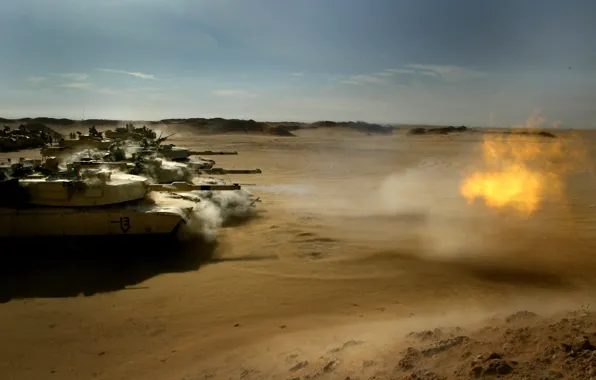 Picture fire, Wallpaper, desert, shooting, tanks, wallpapers, Abrams