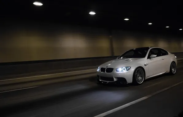 Picture white, light, bmw, BMW, speed, white, tunnel, e92