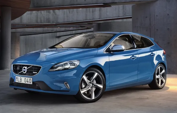 Picture blue, background, Volvo, Volvo, the front, hatchback, V40, R-Design