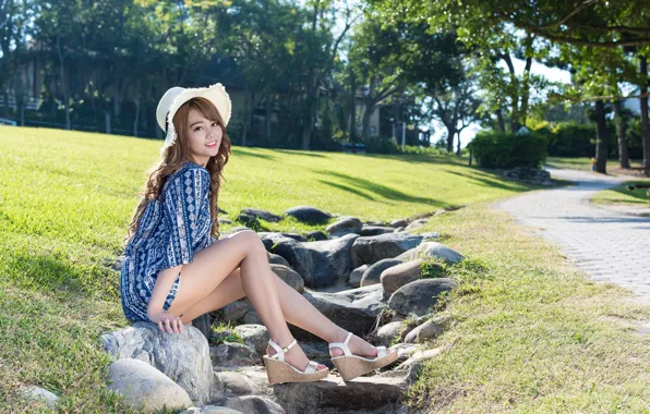 Picture hair, dress, legs, Asian, girl, look, hat