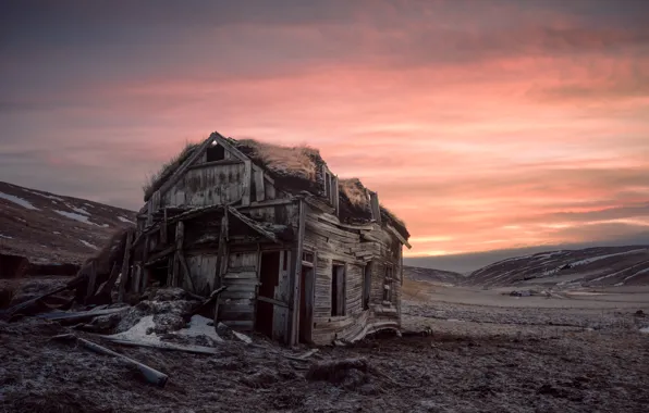 Mountains, house, the barn, the ruins, wooden, old