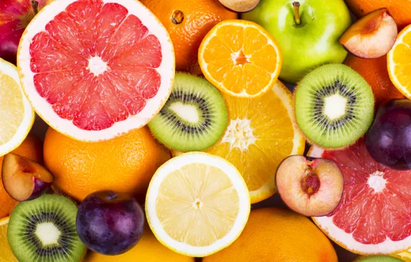 Apples, oranges, kiwi, fruit, fresh, grapefruit, fruits, berries
