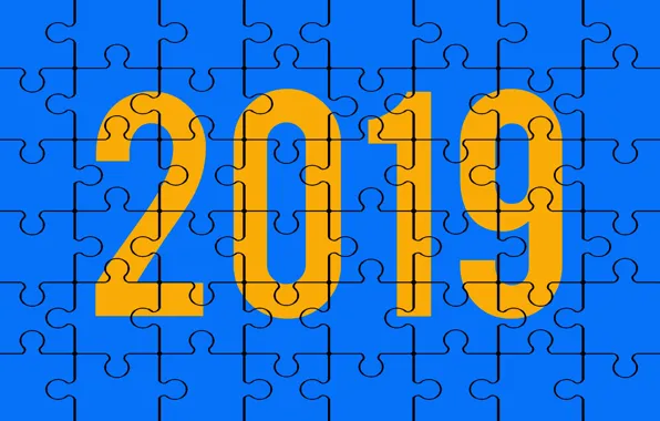Blue, New year, puzzles, 2019