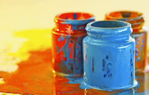 Orange, blue, paint, color, divorce, jars, bright, creativity