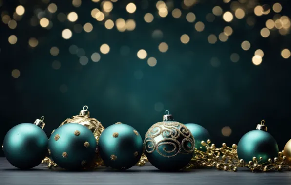Balls, the dark background, balls, Christmas, New year, blue, gold, blue background