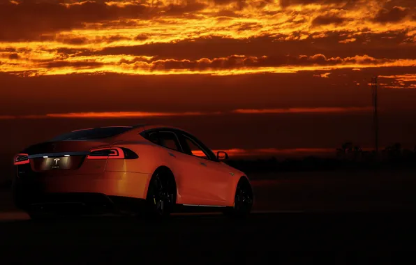 Sunset, view, Tesla