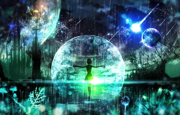 Girl, space, fiction, sphere