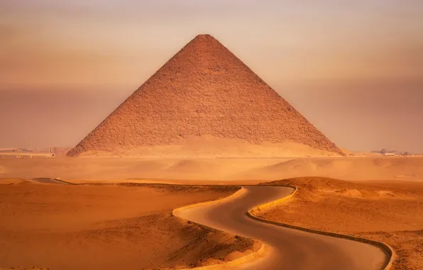 Road, desert, landscape, Egypt, sand, pyramid, dunes, monument