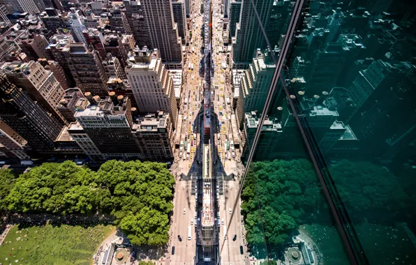 The city, reflection, street, USA, the view from the top, New York